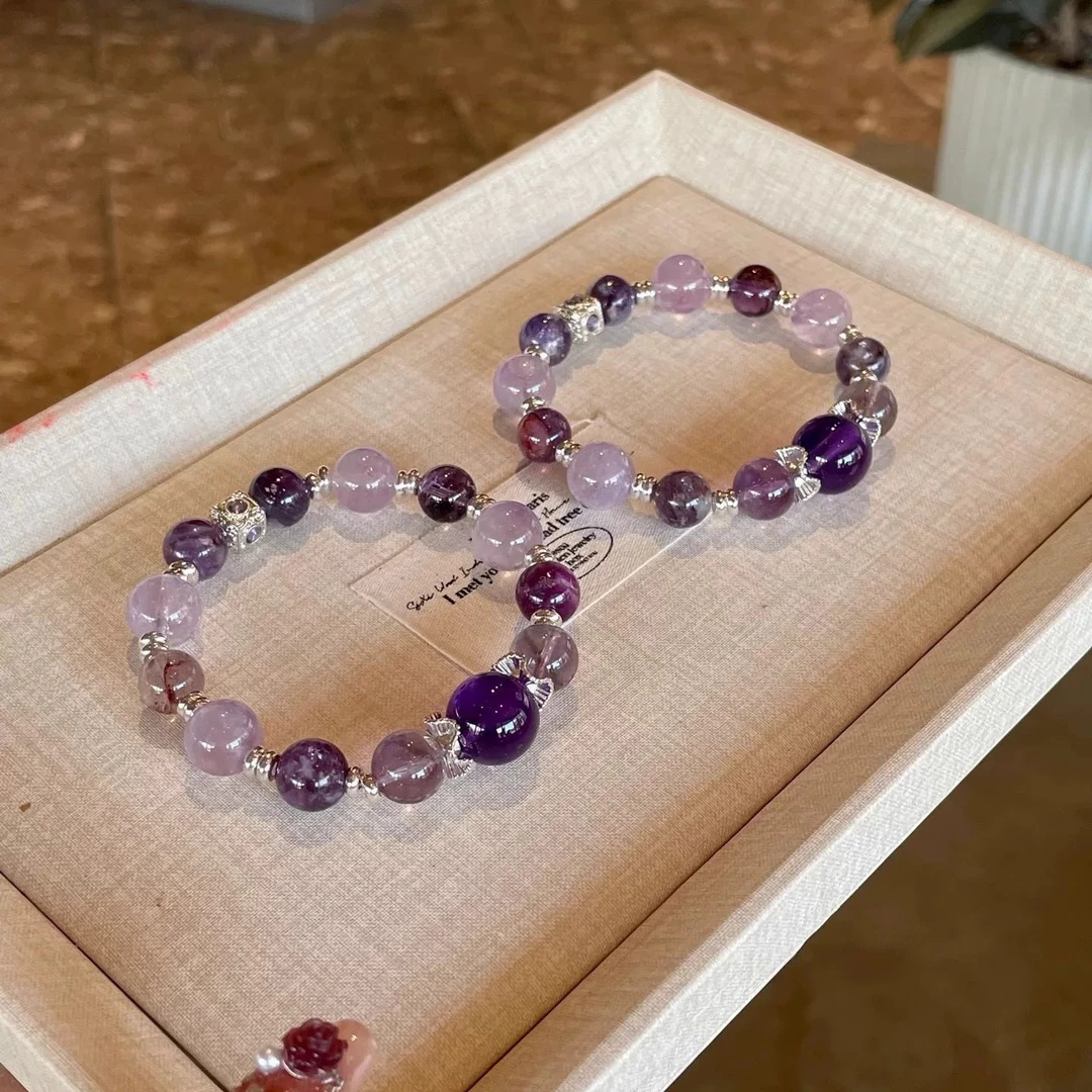 天然水晶纯色系五行手串绿发晶红胶花黄虎眼紫幽灵手饰多样性发一