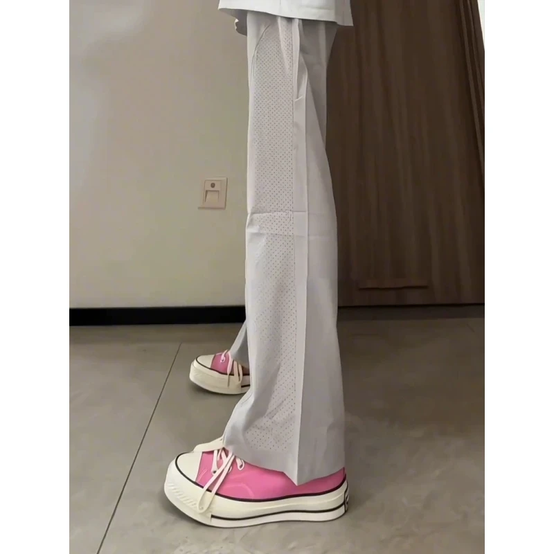 网眼透气速干裤子男夏季薄款美式冰丝斜切弯刀裤小个子直筒休闲裤