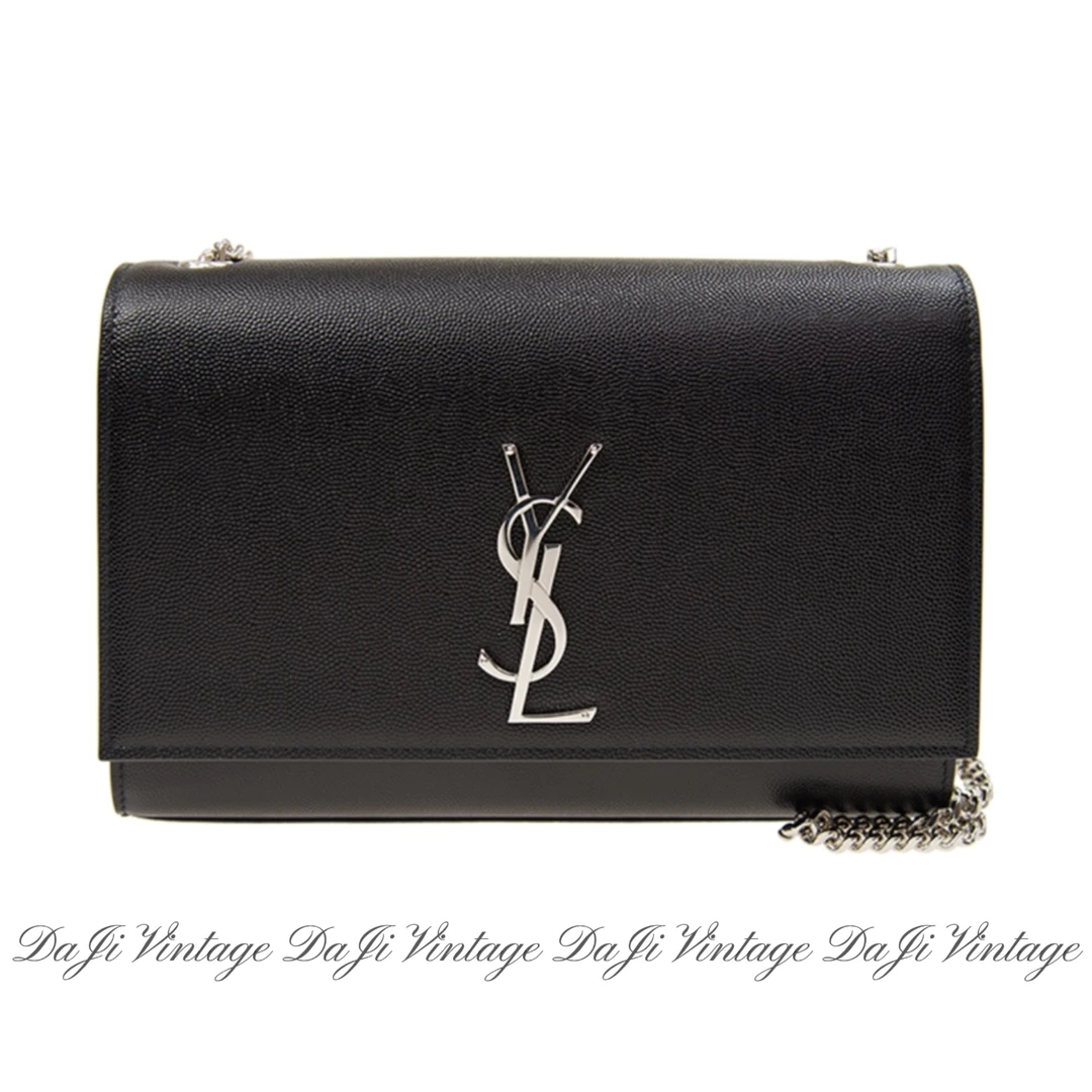 99新 YSL/圣罗兰 大吉中古3/YSL圣罗兰黑银中号Kate信封斜挎包