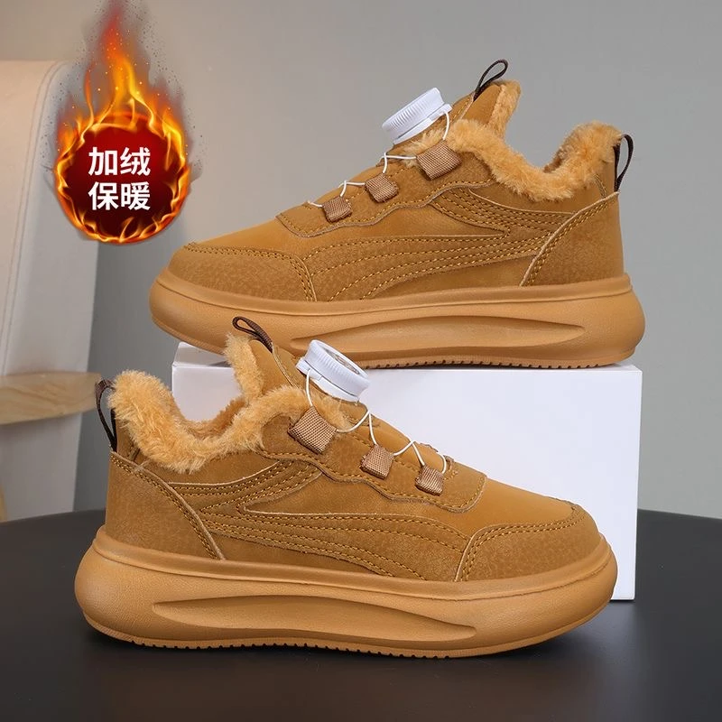 妙趣熊冬季新款童鞋防水保暖皮面加绒板鞋软底学生鞋中大童运动鞋