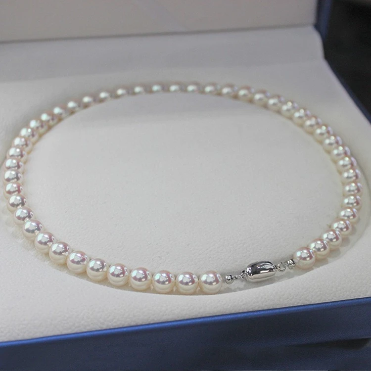 母亲节礼物精品8-9mm极光炫彩然淡水珍珠项链女锁骨链520强光白色