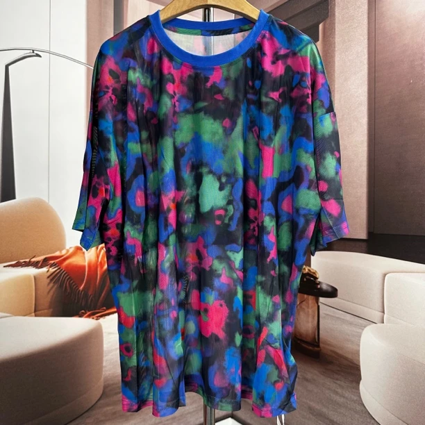 晕染2025春夏季新款超火冰丝半袖T恤女中长款短袖上衣