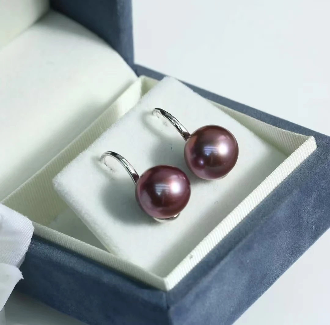 【天圻珠宝】紫色高跟鞋耳钩淡水星空紫珠简单经典S925银