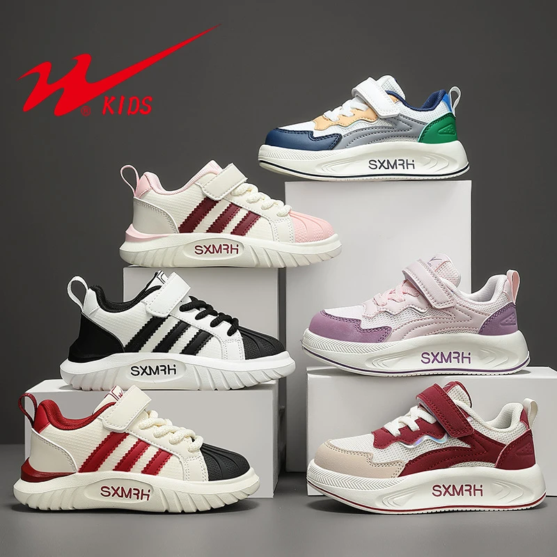 双星童鞋2025春季新款男童鞋女童鞋皮面防水网面透气儿童运动鞋06