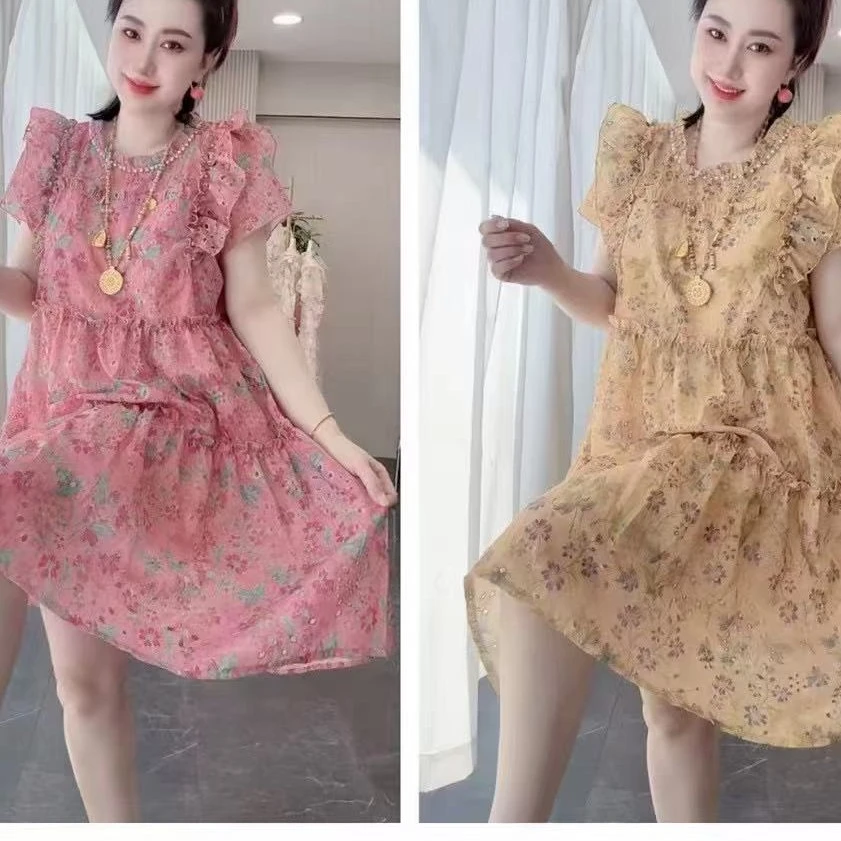 韩版刺绣镂空连衣裙休闲女裙子胖mm显瘦宽松大码夏季新款女装8009