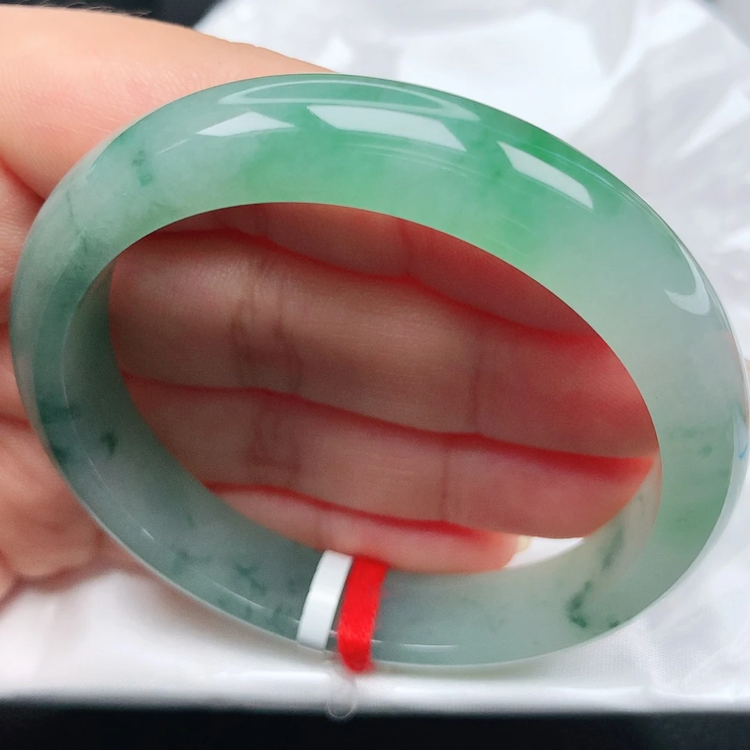 未镶嵌手镯翡翠12冰胶绿飘花