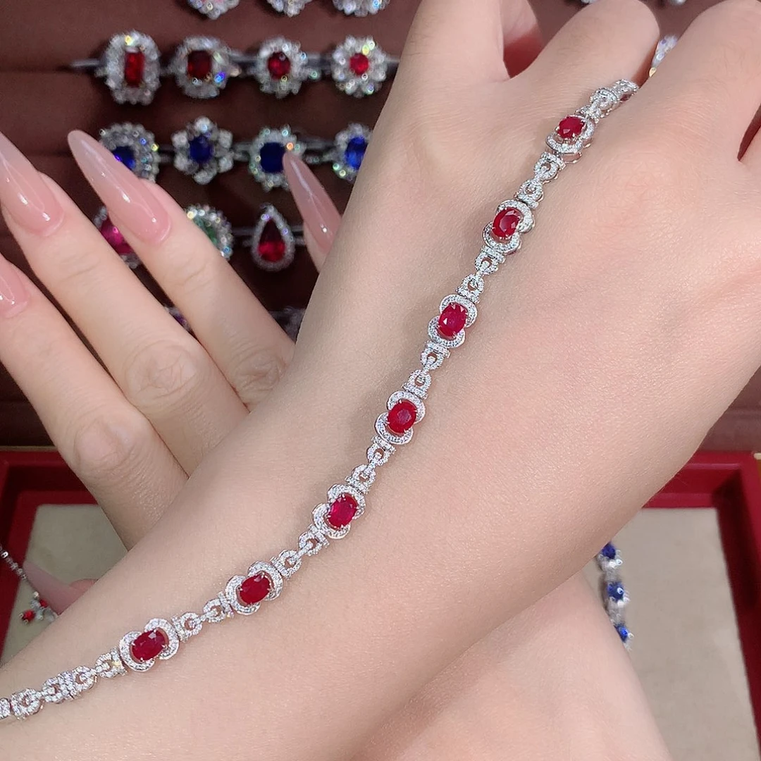 18K金镶嵌手链红宝石2.76ct/天然宝石/七天无理由