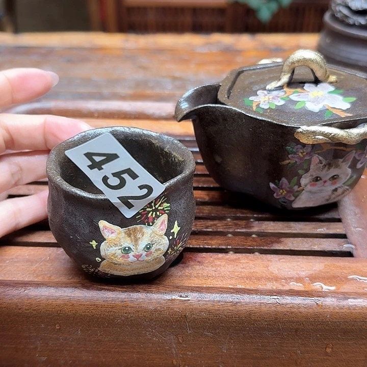 纯手工制作粗陶茶具跳*