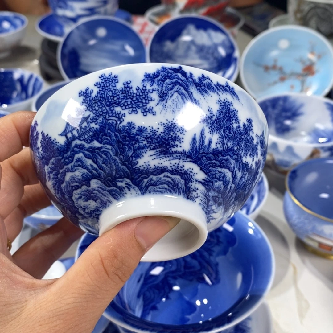 倒***满青花山水主人杯杯