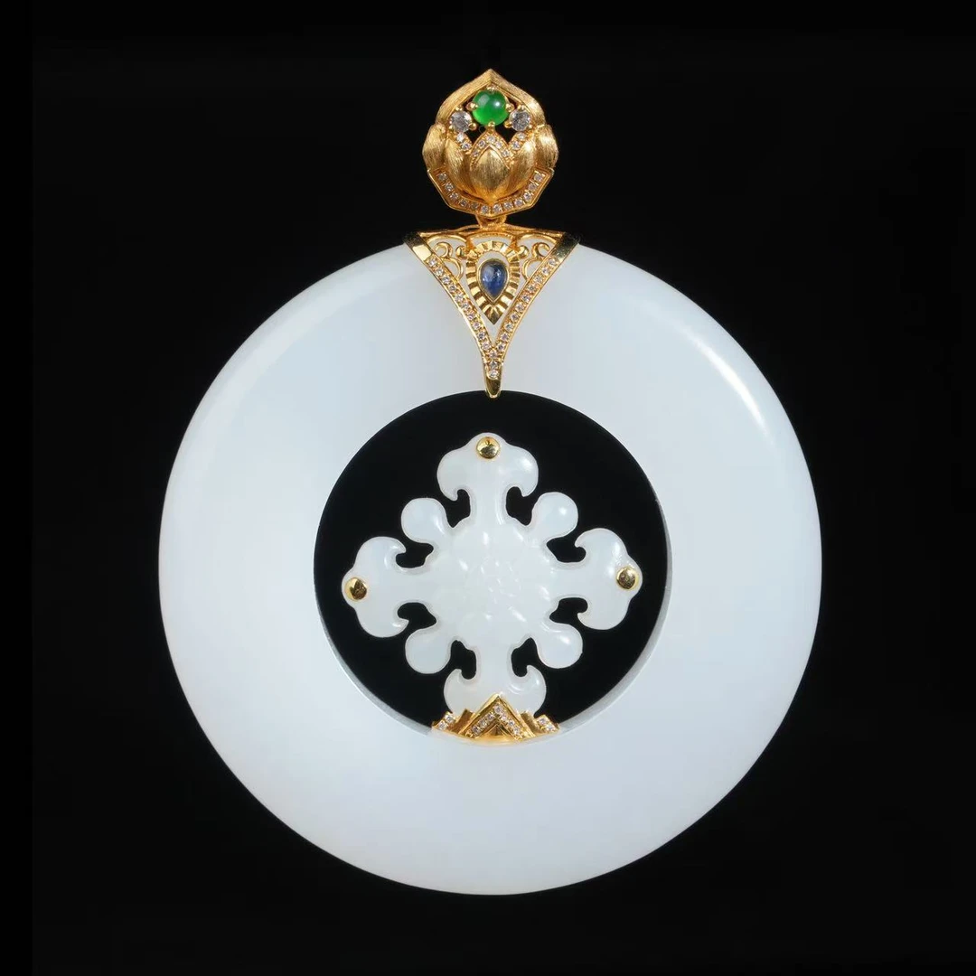 【慧子臻选】孤品| 18k金和田玉俄巴沙圆牌吊坠 不含链 LM09