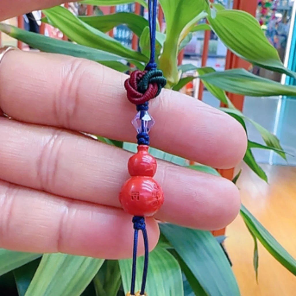 含辰砂工艺品灵丹真朱砂葫芦手机链/天然辰砂工艺/福禄代代相传