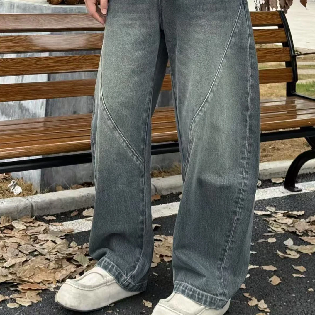 2025秋季新款男士高品质轻奢系牛仔裤直筒弯刀裤宽松时尚简潮风