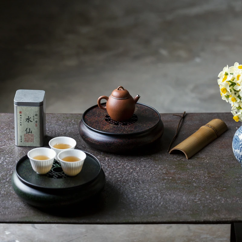 老铁复古烤漆大号壶承干泡台家用干泡盘功夫茶具圆茶托盘