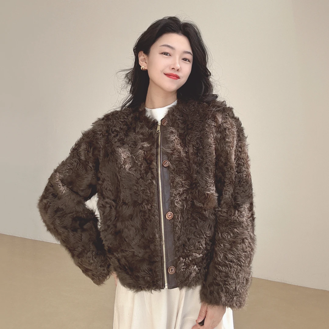 极质小湖羊皮毛一体羊羔毛皮草外套女装2025年秋冬季新款短款潮品