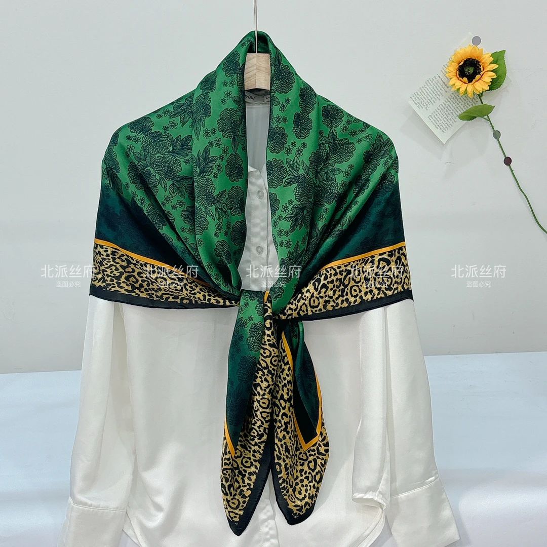 【豹纹墨绿】香云缎时尚高端印花长巾110*110