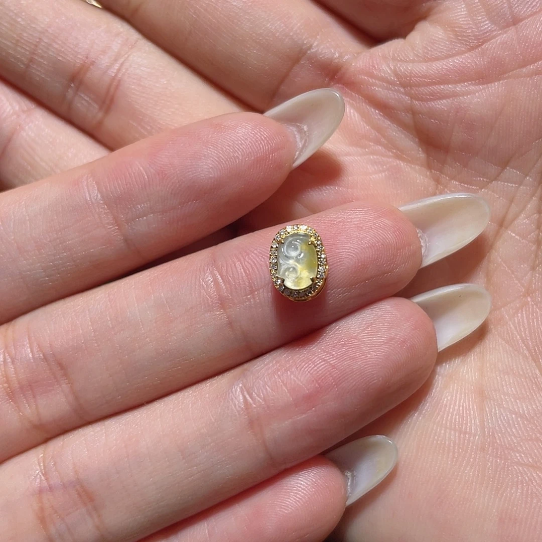 翡翠18K金镶嵌吊坠(不含链)