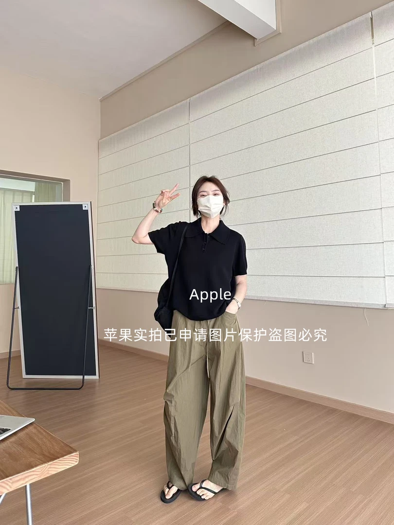 〖苹果推荐〗夏季新款松紧腰压褶设计防紫外线伞兵裤长裤