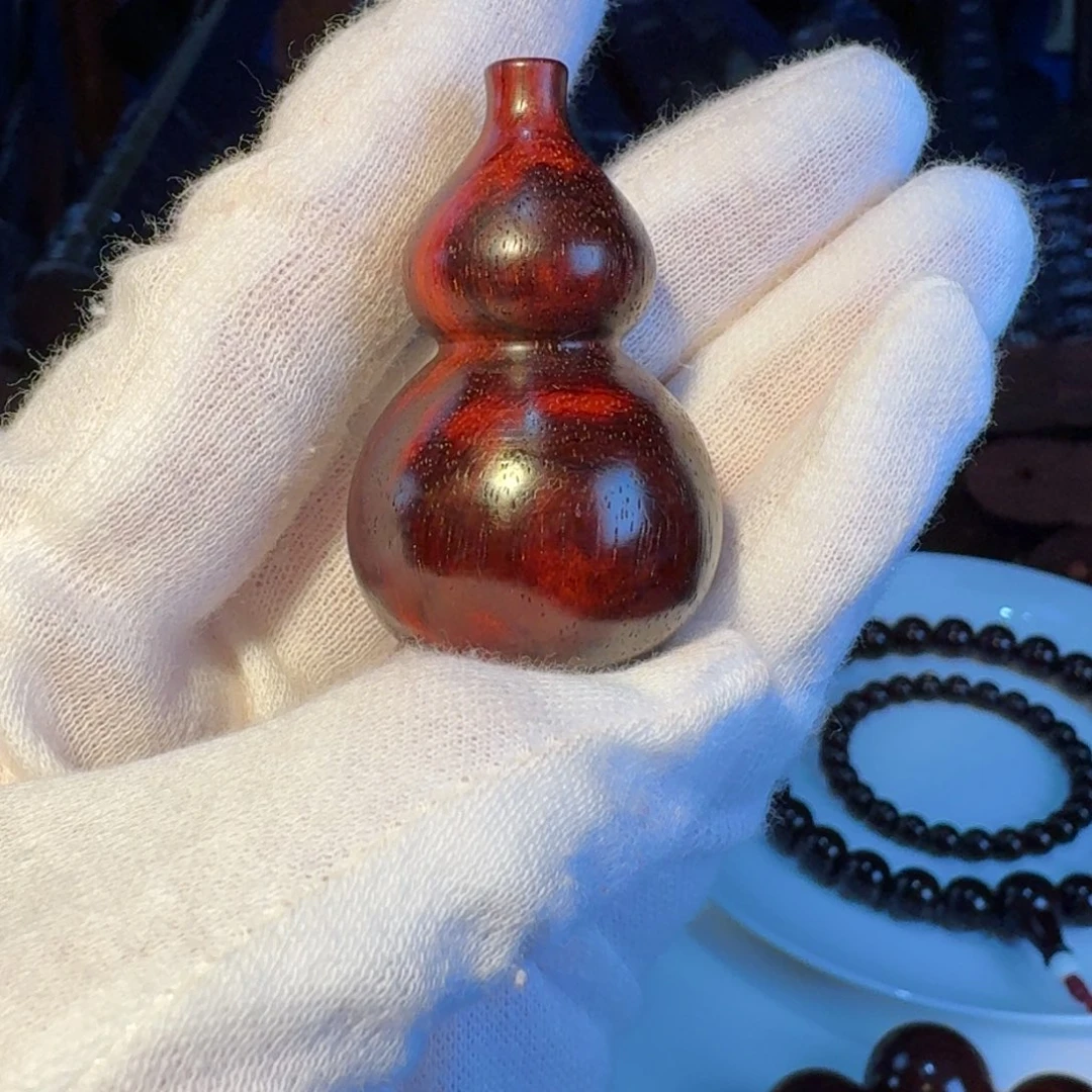 印度小叶紫檀三味线古琴料葫芦手玩件九紫离火色