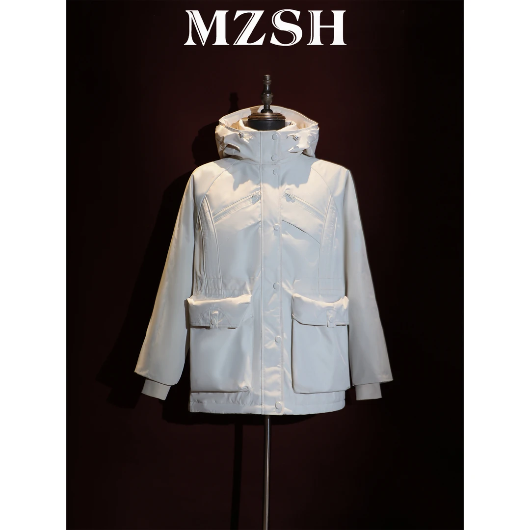 【MZSH】工装大口袋抽绳收腰质感防风袖口连帽鹅绒服DLMZSH8103