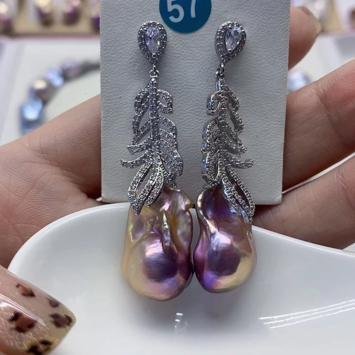 银S925镶嵌耳饰淡水珍珠