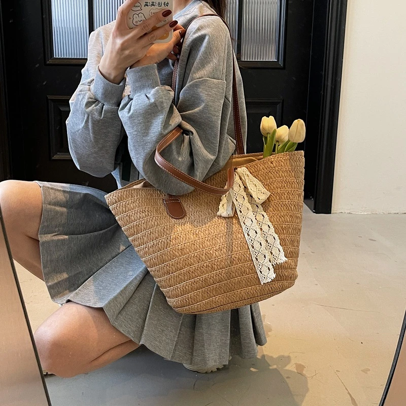 草编夏天大容量潮包2025新款海边度假沙滩文艺菜篮子包包包单肩包