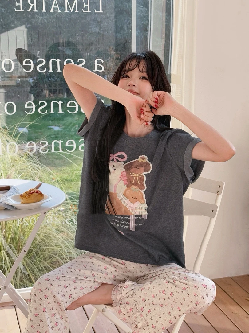 小熊家四季款少女感丝光棉女生睡衣家居服套装