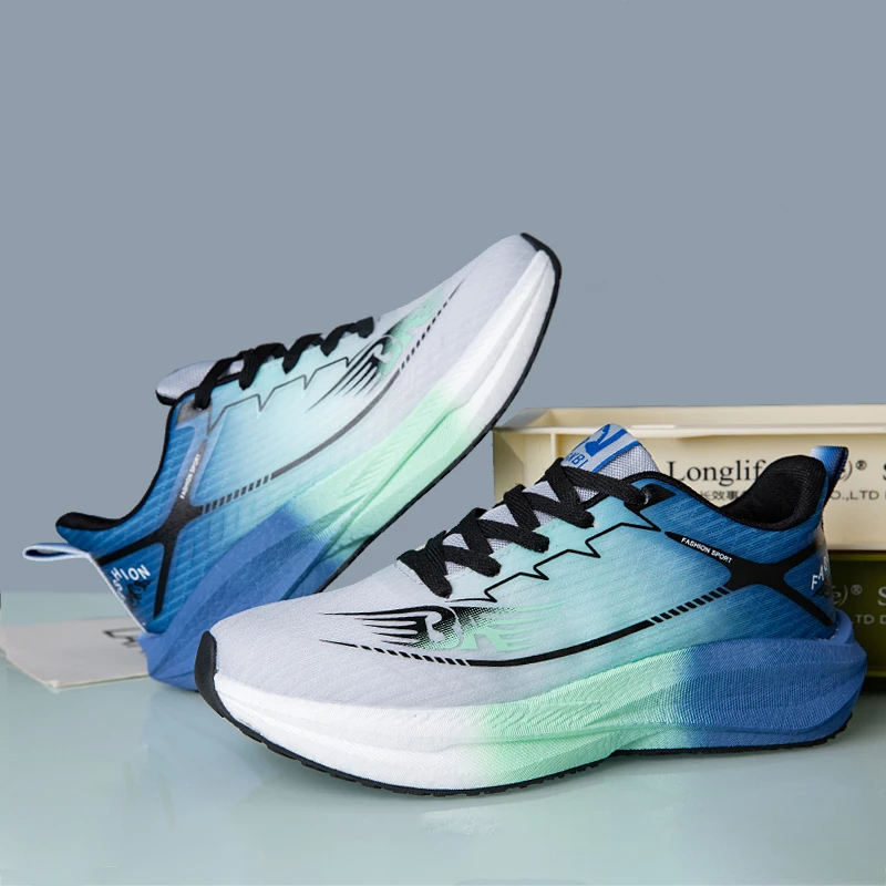 男女同款真爆碳板超轻学生跑步鞋时尚网面透气拼色情侣休闲运动鞋