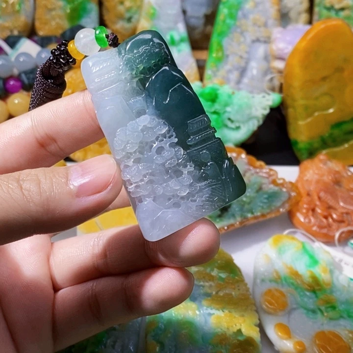 未镶嵌定制翡翠翡翠山水牌