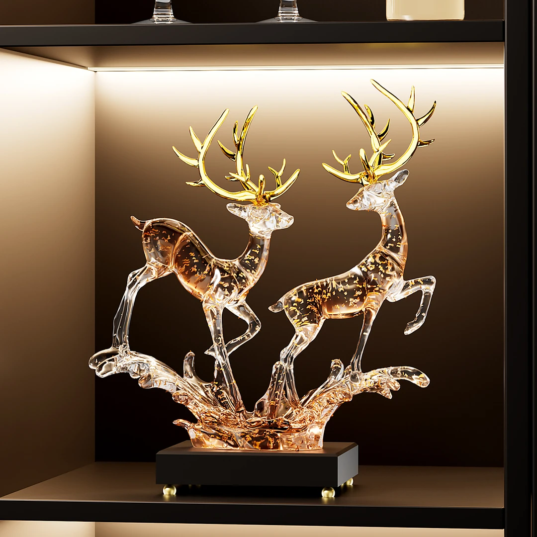 福禄双收鹿摆件轻奢高档客厅酒柜电视柜办公室装饰品家居乔迁礼物