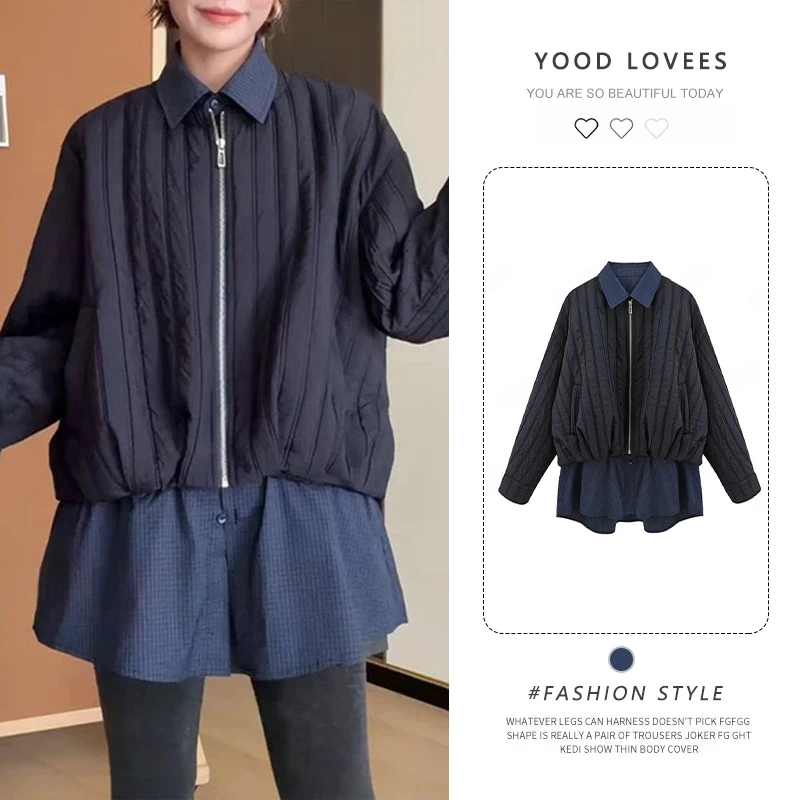 小香风竖条棉衣女2025秋冬新款韩版宽松时尚百搭轻薄棉服棉袄外套