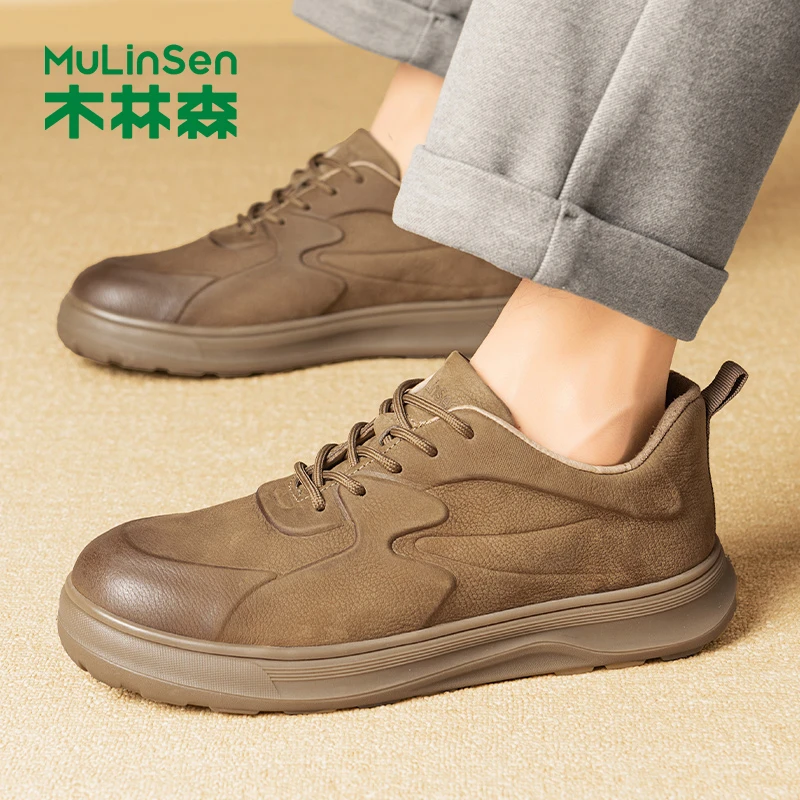 木林森男鞋男款潮流真皮高端休闲皮鞋复古秋季秋冬英伦风新款板鞋