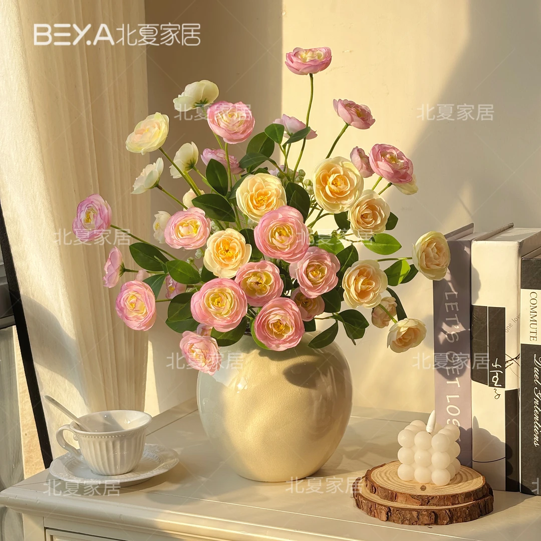 ins泡芙小露莲假花花束客厅餐桌装饰品插花家居假花仿真绢花