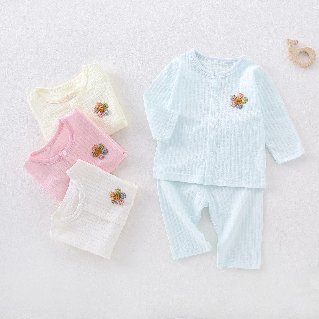 儿童夏季薄款家居服套装男女宝宝A类纯棉无骨长袖上衣长裤两件套