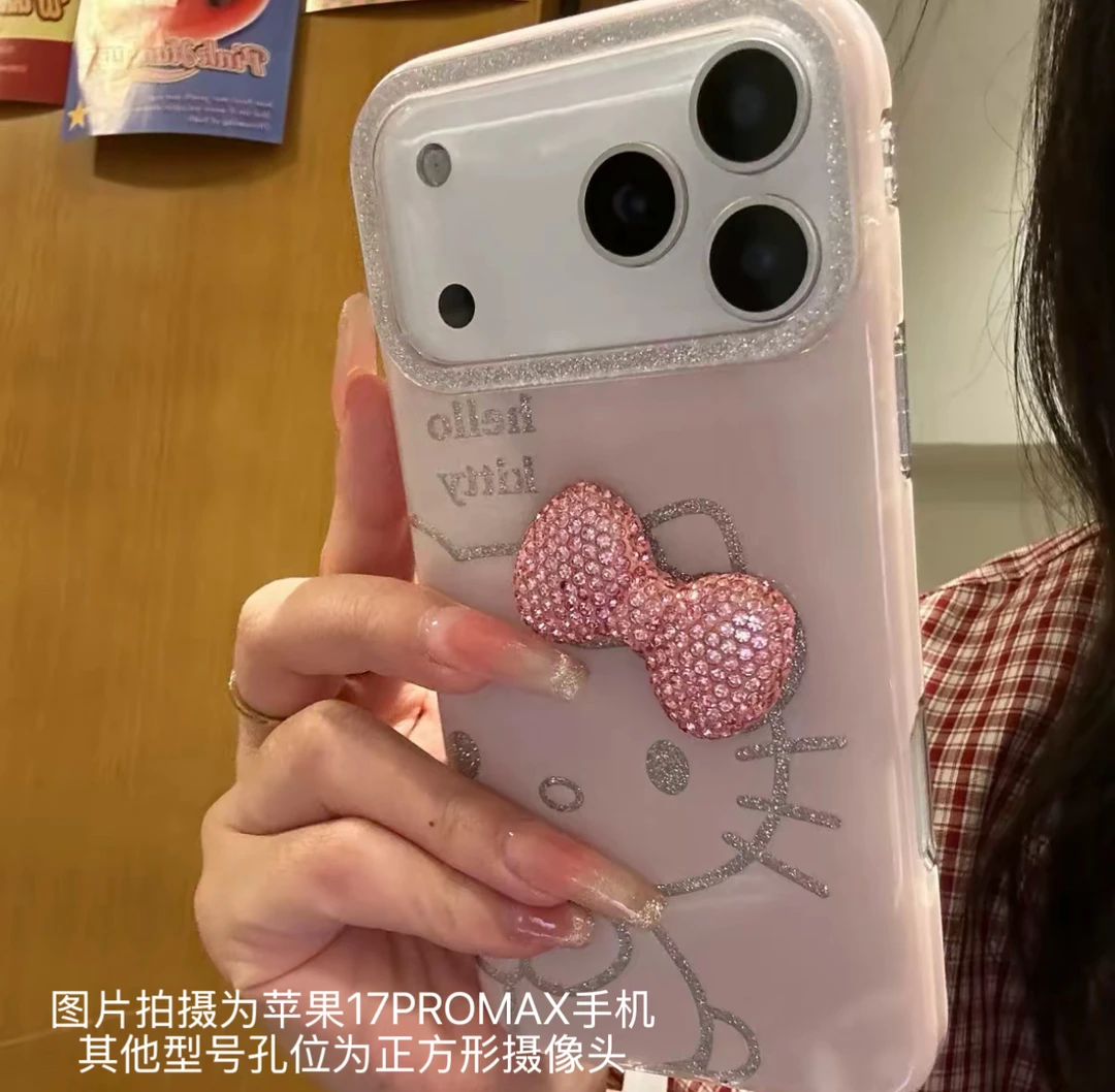 少女闪粉线条半脸kittty适用iPhone17promax可爱16pro手机壳15/14