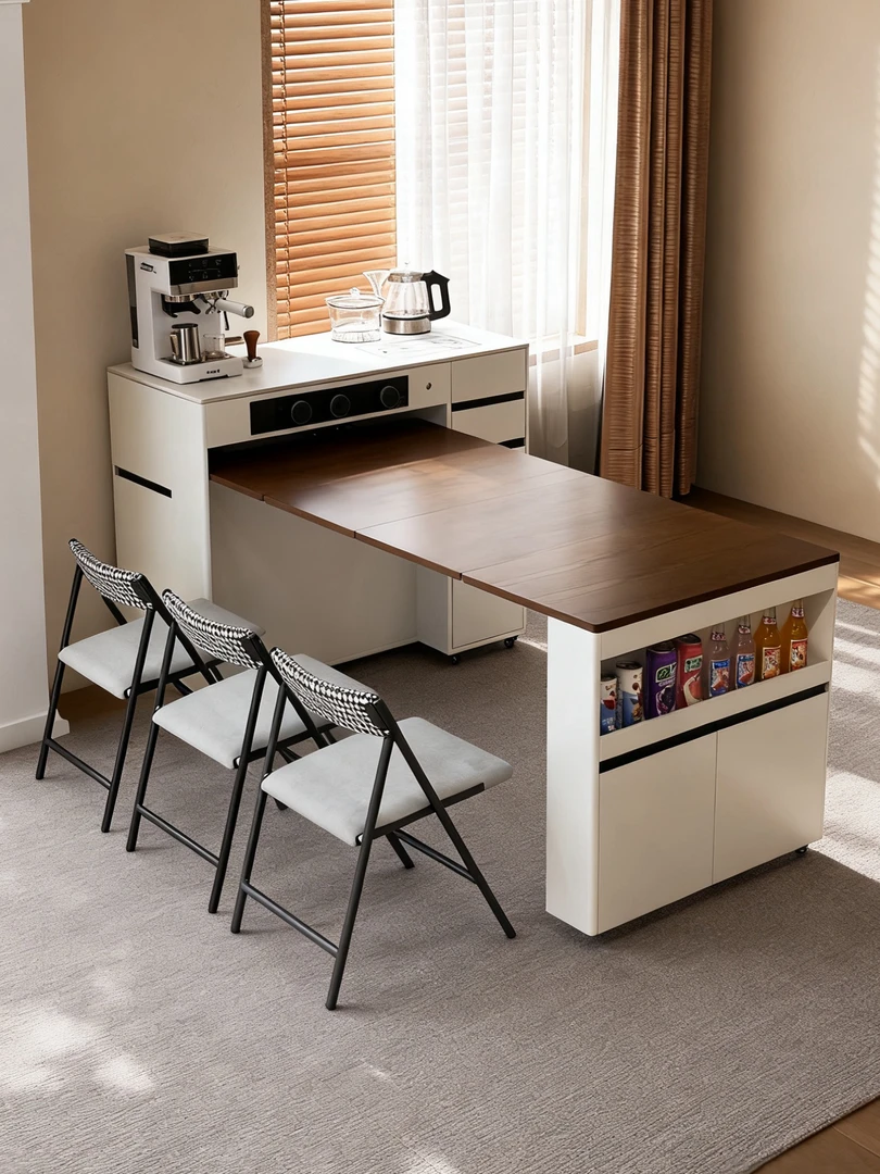 餐边柜岛台餐桌一体家用可伸缩折叠移动小户型多功能倒台岩板饭桌