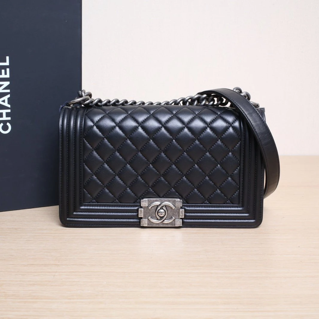 95新 Chanel/香奈儿 【娇】Leboy 中号皮革S 20开 菱格纹 664046