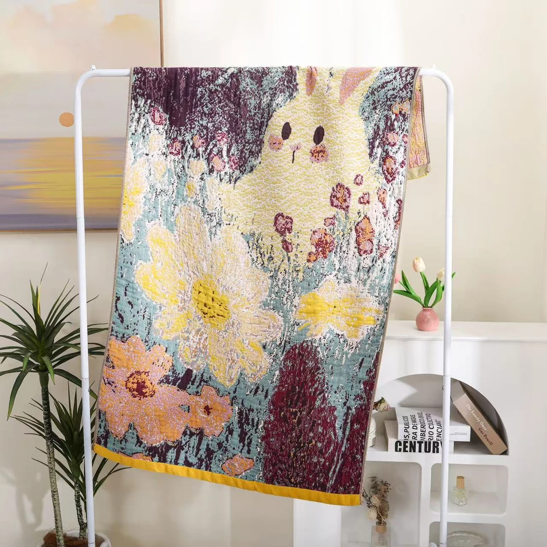 小兔爱丽丝湖边女孩多层浴巾75*150厘米吸水澡巾多功能毯z