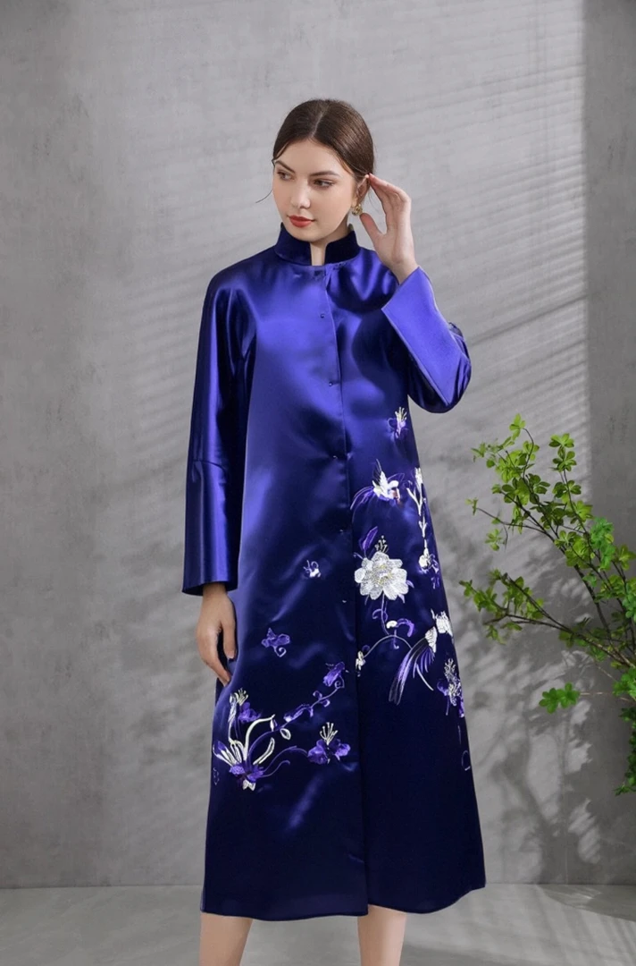 【古梵孜】2488新中式原创夏姿风刺绣立领时尚气质长外套中长款复古