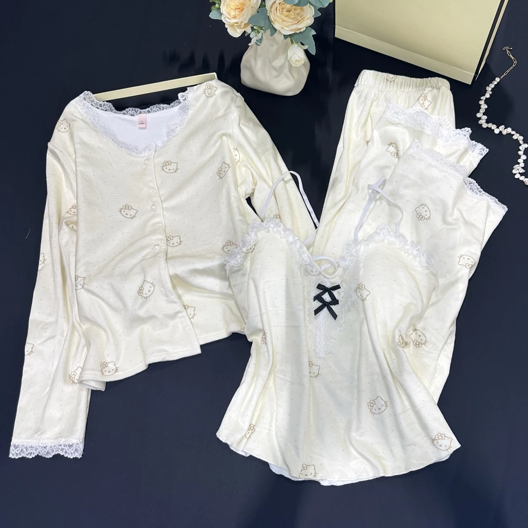 【吕公子专属】新款海岛绒蕾丝花边睡衣冬季休闲可外穿家居服三件套