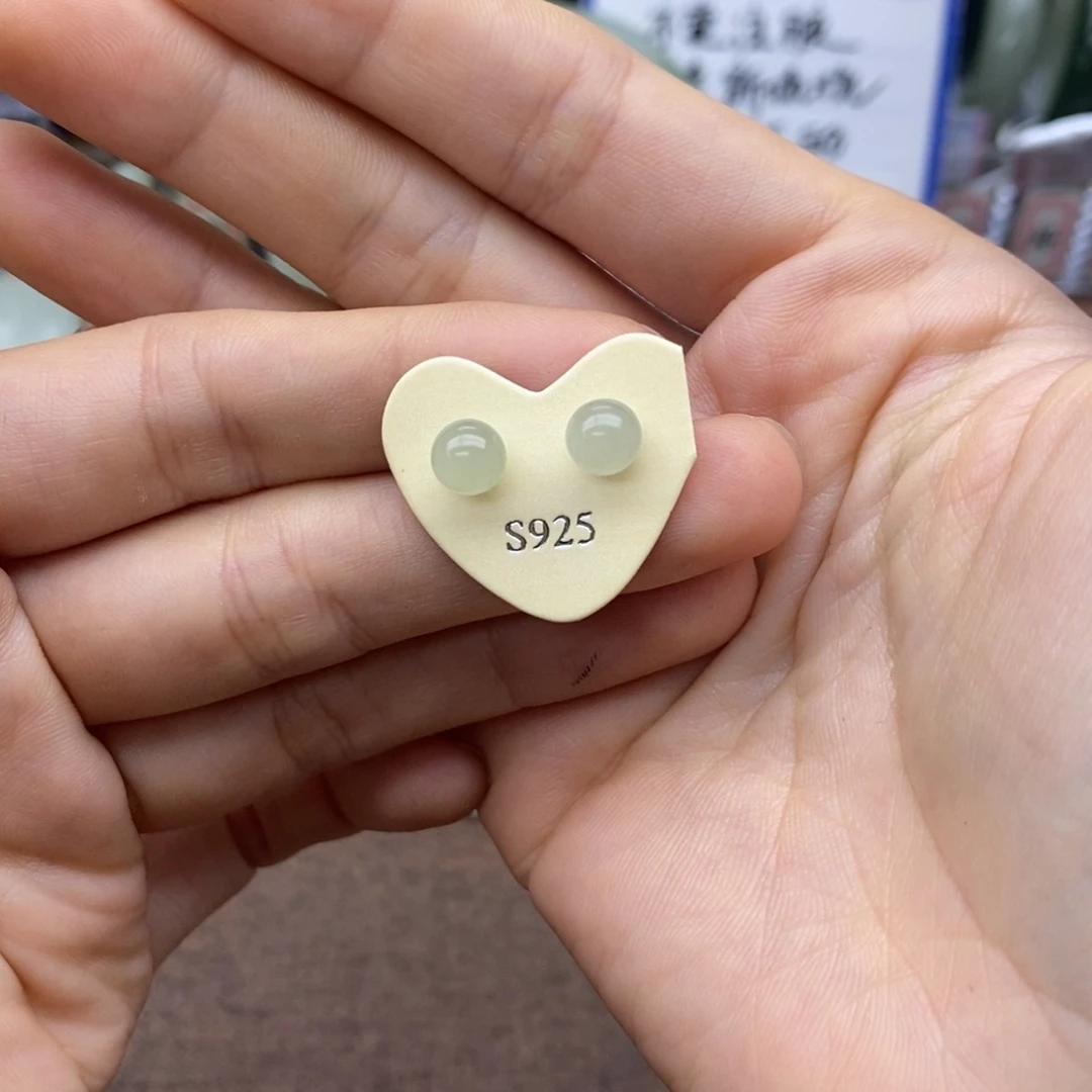 和田玉银S925镶嵌耳饰