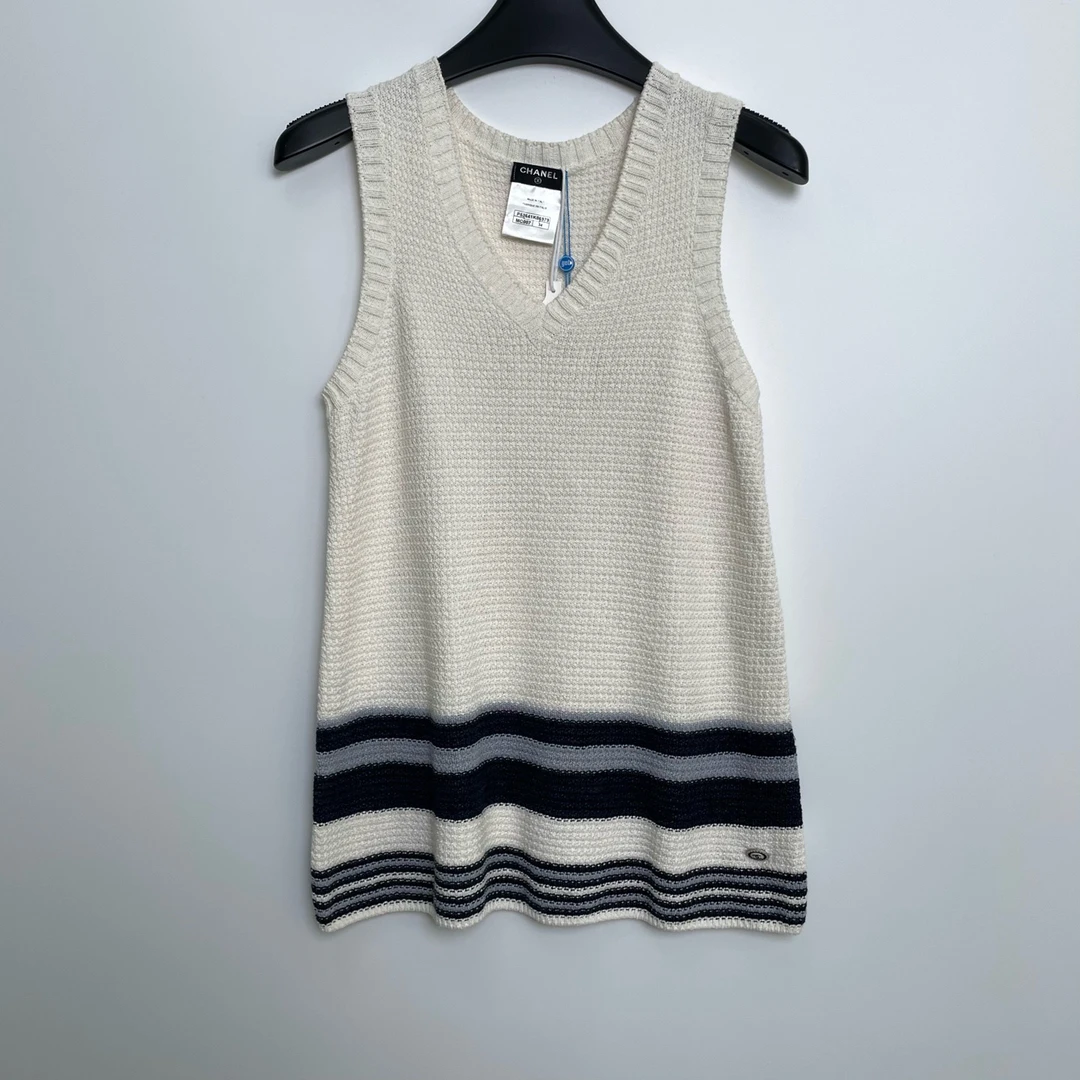 99新 Chanel/香奈儿 D500027/黑白拼色编织背心/34码