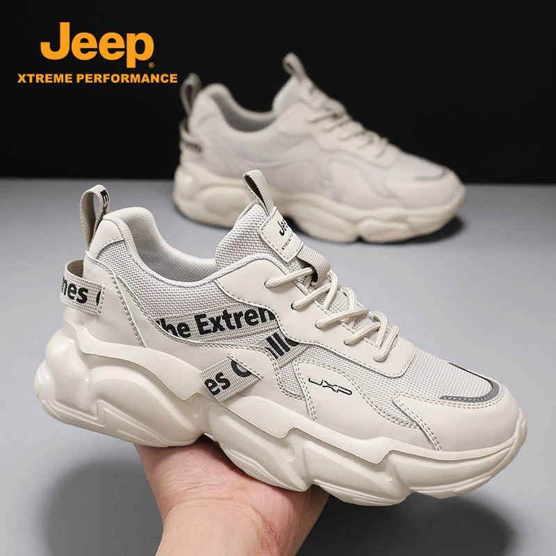 Jeep男款老爹鞋2025新款厚底增高时尚舒适网面跑步透气休闲运动鞋