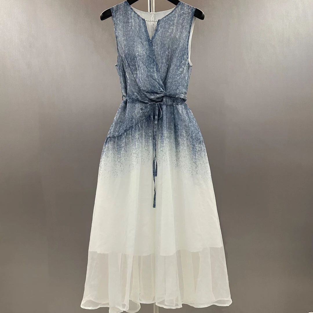 ShliYang渐变显瘦夏季无袖连衣裙时尚女装蓝色潮流设计师复古休闲