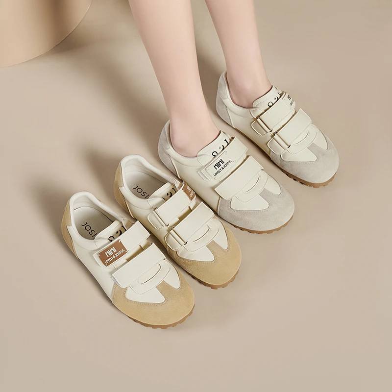 卓诗尼2025春季魔术贴平底时尚休闲阿甘鞋复古透气单鞋502A25391