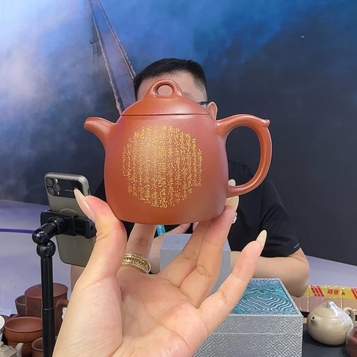 尉***撒紫砂茶杯朱泥 全手 秦权 刻绘