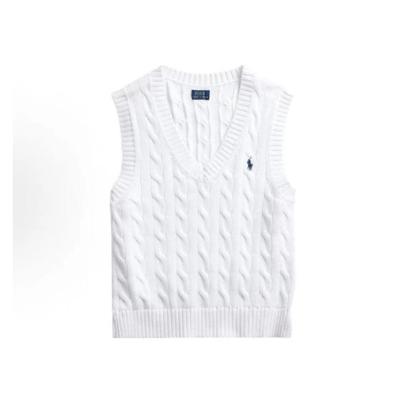 Polo 纯色绞花编结Logo刺绣无袖针织衫 男女款 白色