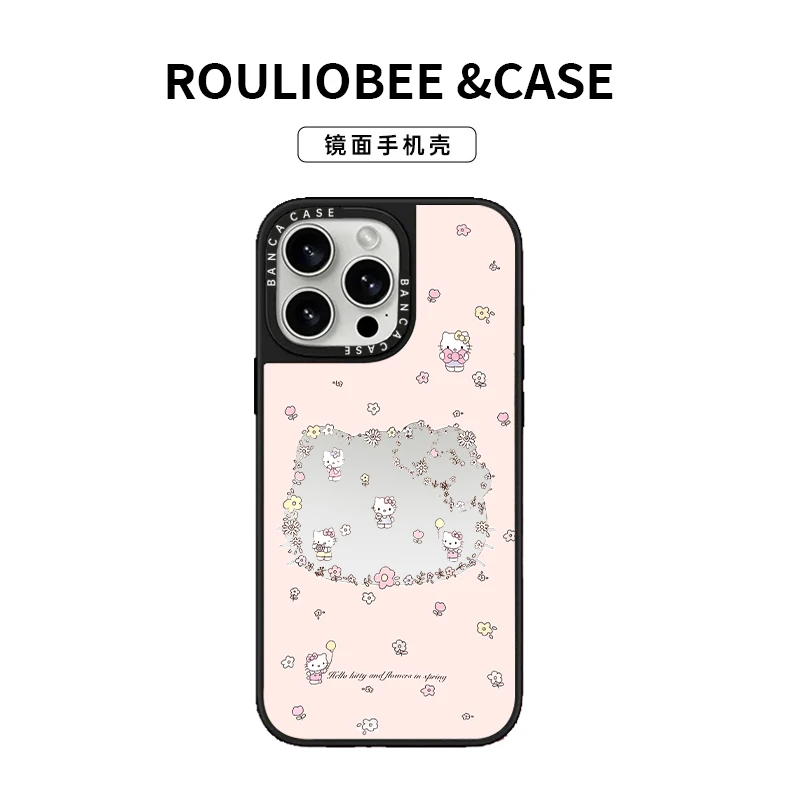 BANCA镂空鲜花KT猫适用苹果17promax镜面手机壳iPhone16/15/14/13