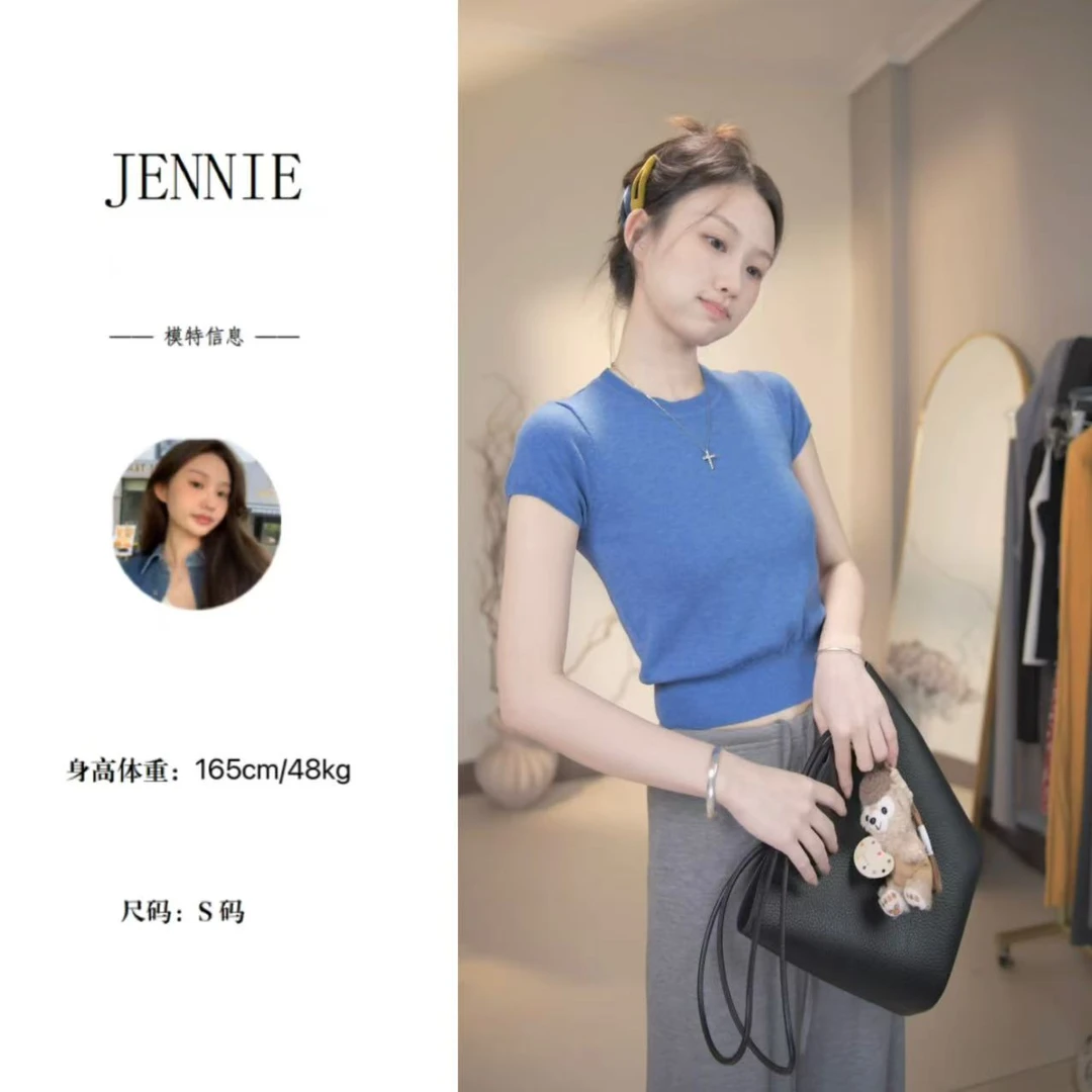 早秋质感糯感T恤修身圆领螺纹短袖针织衫显瘦简约休闲