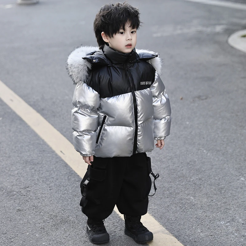 【现货】SUPER JIMMY 银河战士冬季儿童黑色拼接银光帽子可卸羽绒服