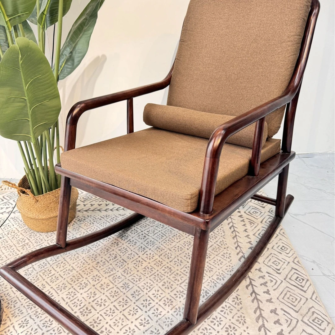 白茬新中式实木摇椅榆木成人阳台休闲躺椅老人午睡客厅沙发椅家用